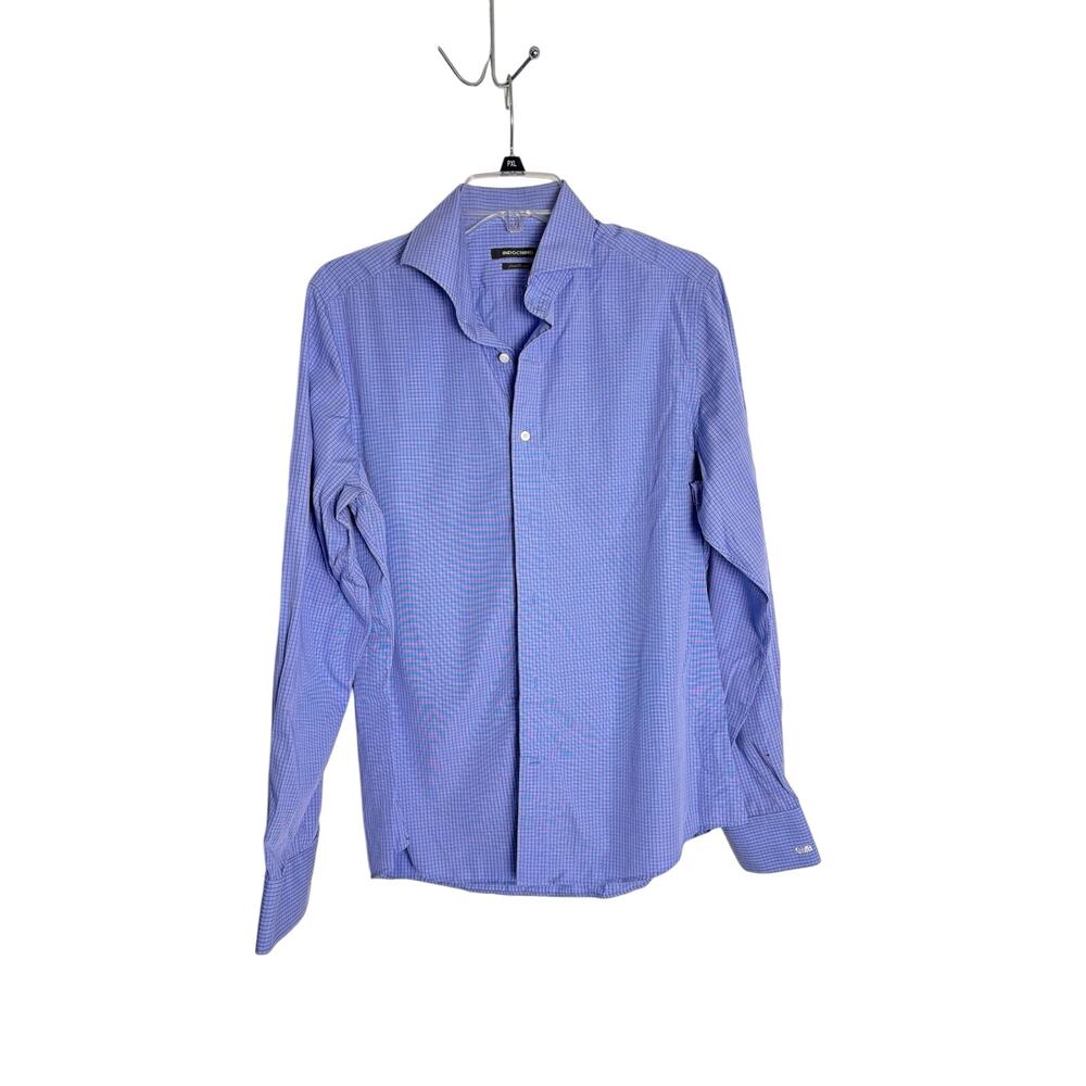 Indochino Mens Purple Plaid Long Sleeve Button Down Dress Shirt Custom Fit